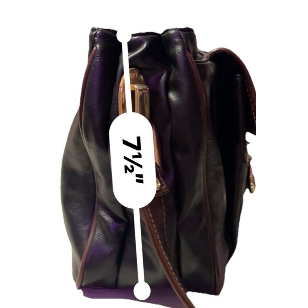 Vintage 80s Capezio Black & Brown Leather Satchel Multi-Compartment Shoulderbag - Picture 7 of 8